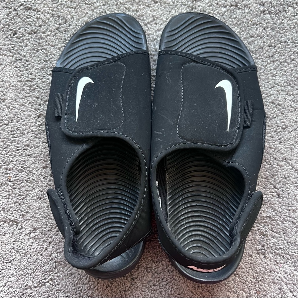 Nike Kids Black Sandals with White Logo